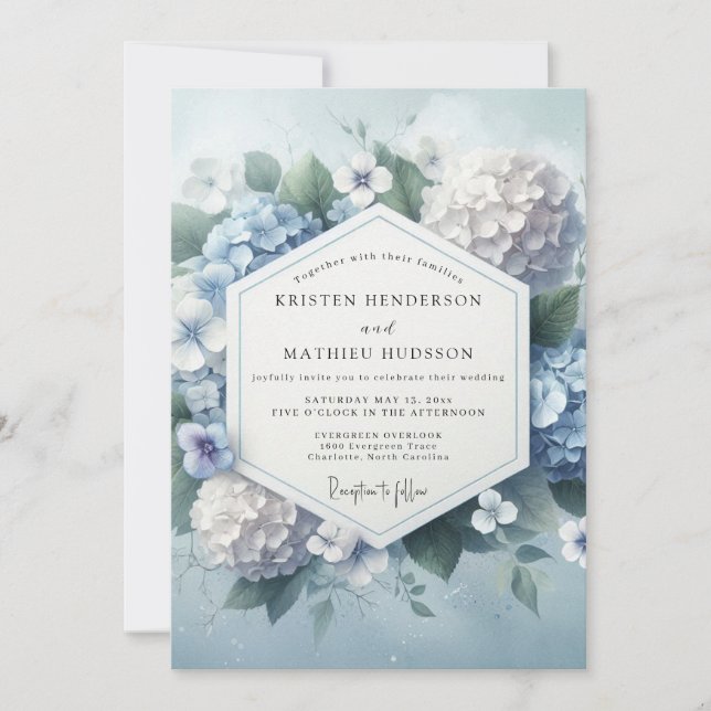 Invitación Dusty Blue Hydrangea Bloom Wedding (Anverso)