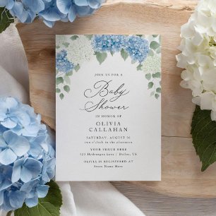 Invitación Dusty Blue Hydrangea Floral Baby Shower