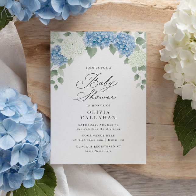 Invitación Dusty Blue Hydrangea Floral Baby Shower (Subido por el creador)