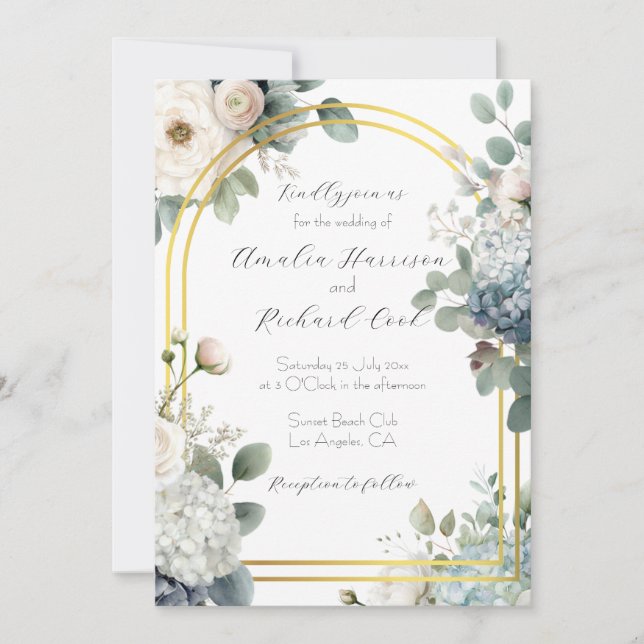 Invitación Dusty Blue Hydrangea Floral Customizable Wedding  (Anverso)