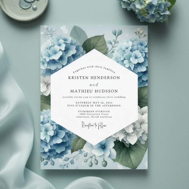 Invitación Dusty Blue Hydrangea Romance Wedding (Subido por el creador)