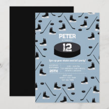 Dusty Blue Ice Hockey Stick, Skate Puck Cumpleaños