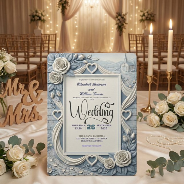 Invitación Dusty Blue Indigo Romantic Church Wedding (Subido por el creador)