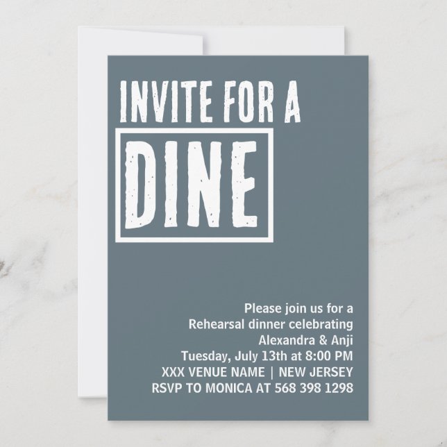 Invitación Dusty Blue invita a una cena de ensayo (Anverso)