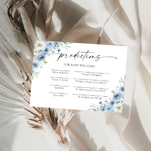 Invitación Dusty Blue Ivory Baby Shower Predictions Card