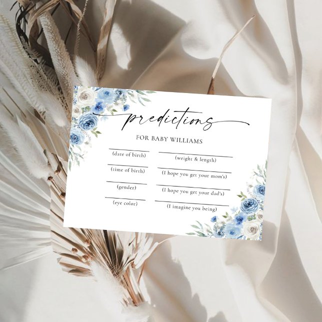 Invitación Dusty Blue Ivory Baby Shower Predictions Card (Subido por el creador)