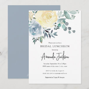 Invitación Dusty Blue Ivory Floral Greeneration Bridal Lunche