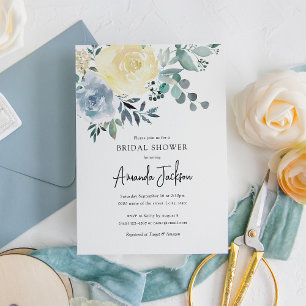Invitación Dusty Blue Ivory Floral Greeneration Bridal Shower