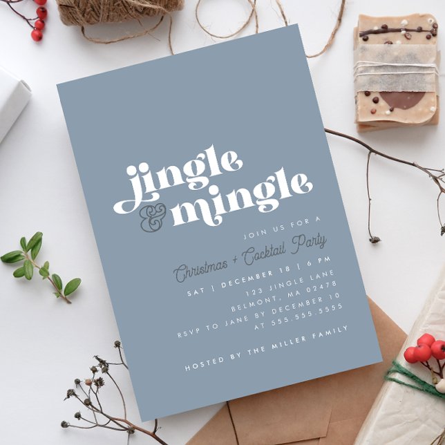 Invitación Dusty Blue Jingle Mingle moderno Fiesta de Navidad (Subido por el creador)