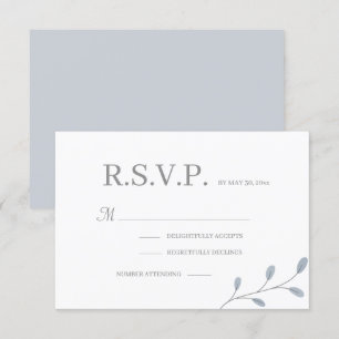 Invitación Dusty Blue Leaves Boda Minimalista RSVP