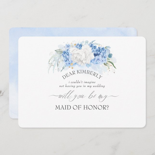 Invitación Dusty Blue Maid, la propuesta de la dama de honor (Anverso / Reverso)