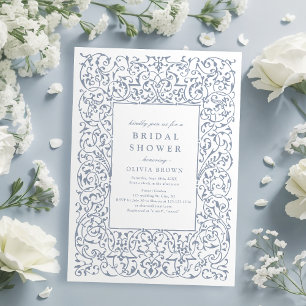 Invitación Dusty Blue Marco Antiguo Ornate Regalo de Despedid