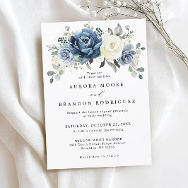 Invitación Dusty Blue Marfil Spring Floral Elegante Boda
