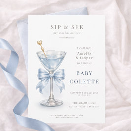 Invitación Dusty Blue Martini Coquette Baby Boy Sip and See
