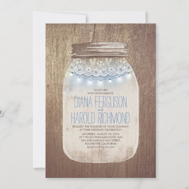 Invitación Dusty Blue Mason Jar Rustic Country Wedding (Anverso)