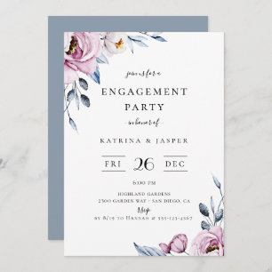 Invitación Dusty Blue Mauve Floral Engagement Party