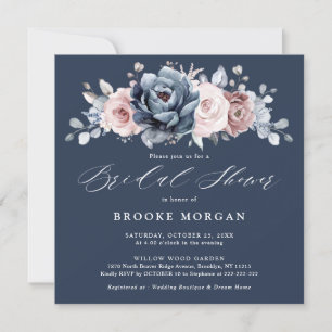 Invitación Dusty Blue Mauve Rosa Pink Slate Bridal Shower