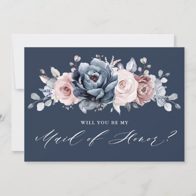 Invitación Dusty Blue Mauve Rosa ¿Serás mi empleada de honor? (Anverso)