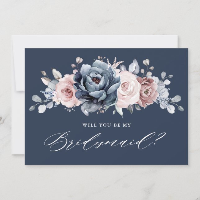 Invitación Dusty Blue Mauve Rosa Slate Bridesmaids Propuesta  (Anverso)