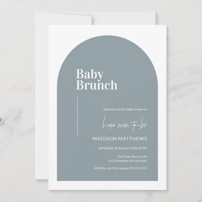 Invitación Dusty Blue Minimal Arch Baby Brunch Baby Shower (Anverso)