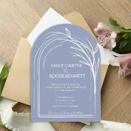 Invitación Dusty Blue Minimalist Arch Botanical Wedding