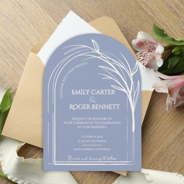Invitación Dusty Blue Minimalist Arch Botanical Wedding (Dusty Blue Minimalist Arch Botanical Wedding Invitation | Modern Elegant Line Art Wedding Invite)