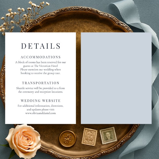 Invitación Dusty Blue Minimalist Elegant Wedding Details (Subido por el creador)