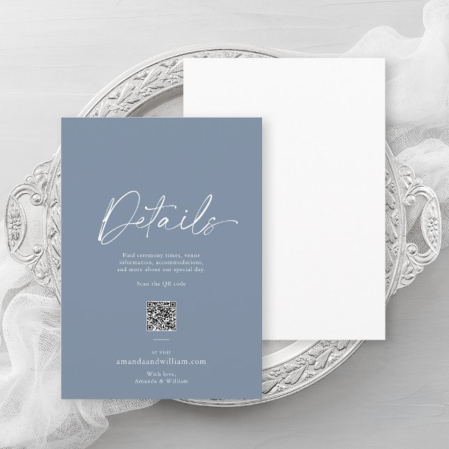Invitación Dusty Blue Minimalist Wedding Details Card (Subido por el creador)