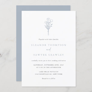 Invitación Dusty Blue Minimalista Bouquet QR Boda de código