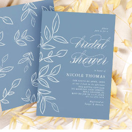 Invitación Dusty Blue Minimalista Elegant Leaf Bridal Shower
