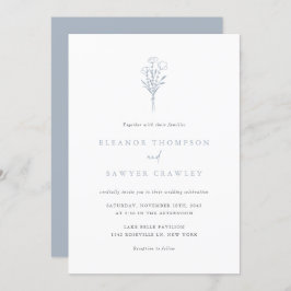 Invitación Dusty Blue Minimalista Floral Bouquet Boda