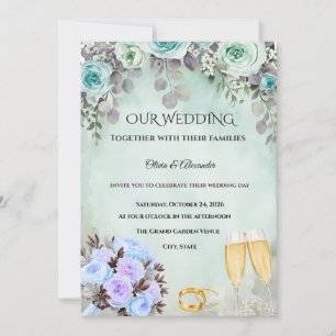 Invitación Dusty Blue Mint Green Floral Wedding Invitation
