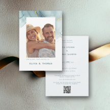 Dusty Blue Moda Boda moderno QR Photo Save Date