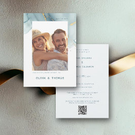 Invitación Dusty Blue Moda Boda moderno QR Photo Save Date