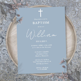 Invitación Dusty Blue Modern Baptism Minimalista Christening