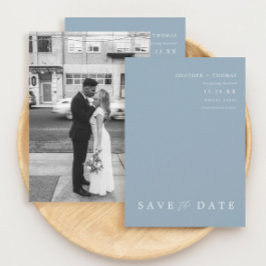 Invitación Dusty Blue Modern Boda Foto Salvemos Las Fechas