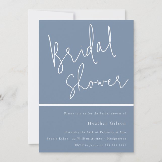 Invitación Dusty Blue Modern Bridal Shower (Anverso)