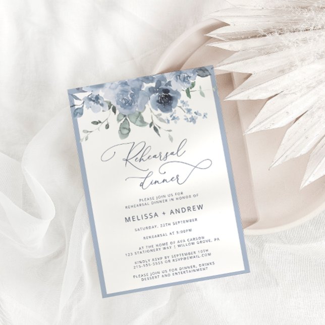 Invitación Dusty Blue Modern Calligraphy Rehearsal (Subido por el creador)