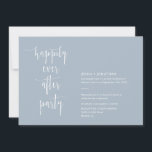 Invitación Dusty Blue Modern Feliz Nunca Después De La Foto D<br><div class="desc">Esta invitación a la fiesta de bienvenida de los bodas a la salida del hotel incluye caligrafía elegante y una tipografía simple de sans serif sobre un polvoriento fondo azul y con una foto y código QR para un limpio aspecto minimalista y moderno, lo que es una hermosa manera de...</div>