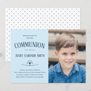 Invitación Dusty Blue Modern First Holy Communia Boy Foto