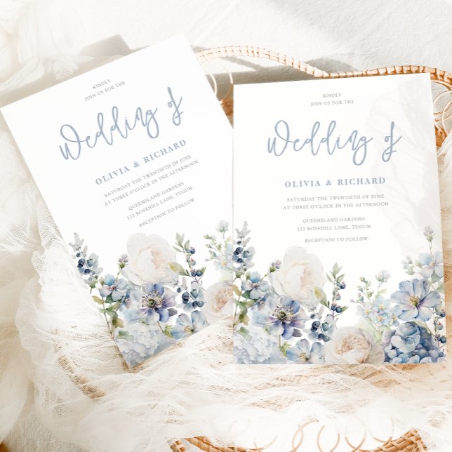 Invitación Dusty Blue Modern Floral All Seasons Boda (Subido por el creador)