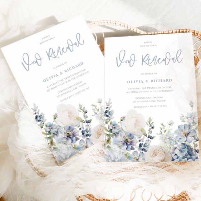 Invitación Dusty Blue Modern Floral Vow Renovación (Subido por el creador)