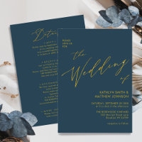 Dusty Blue Modern Gold Script Todo En Un Boda