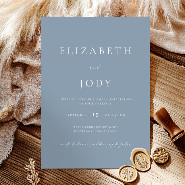 Invitación Dusty Blue Modern Minimalist Elegant Wedding  (Subido por el creador)