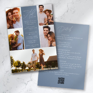 Invitación Dusty Blue Modern Photo QR Code todo en un Boda