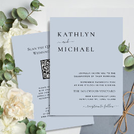 Invitación Dusty Blue Modern QR Code Todo En Un Boda