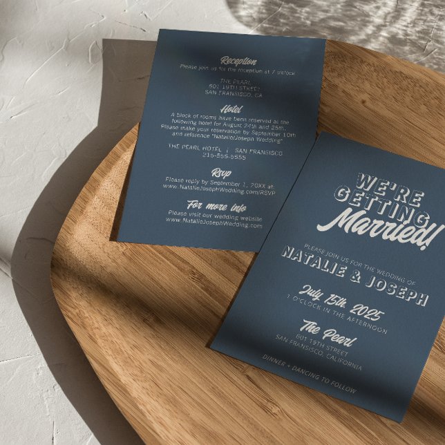 Invitación Dusty Blue Modern Retro Negrita Todo En Un Boda (Subido por el creador)
