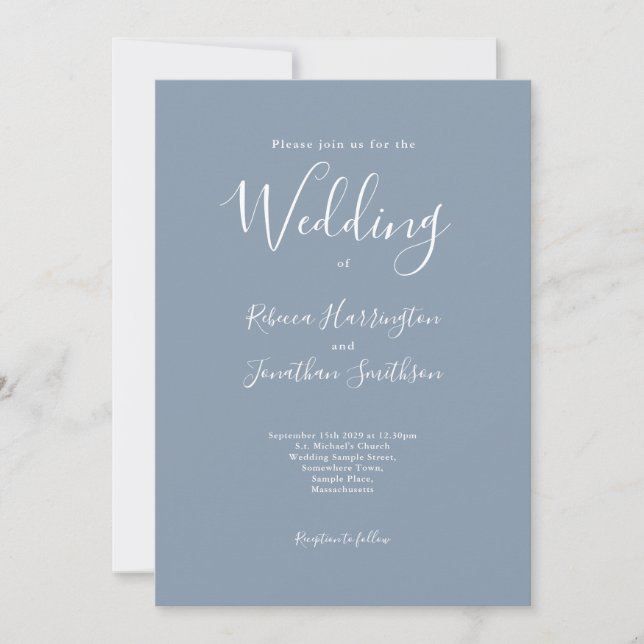 Invitación Dusty Blue Modern Script Boda (Anverso)