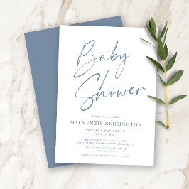 Invitación Dusty Blue Modern Script manuscrito Baby Shower