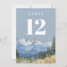 Dusty Blue Modern Watercolor Mountain Table Número